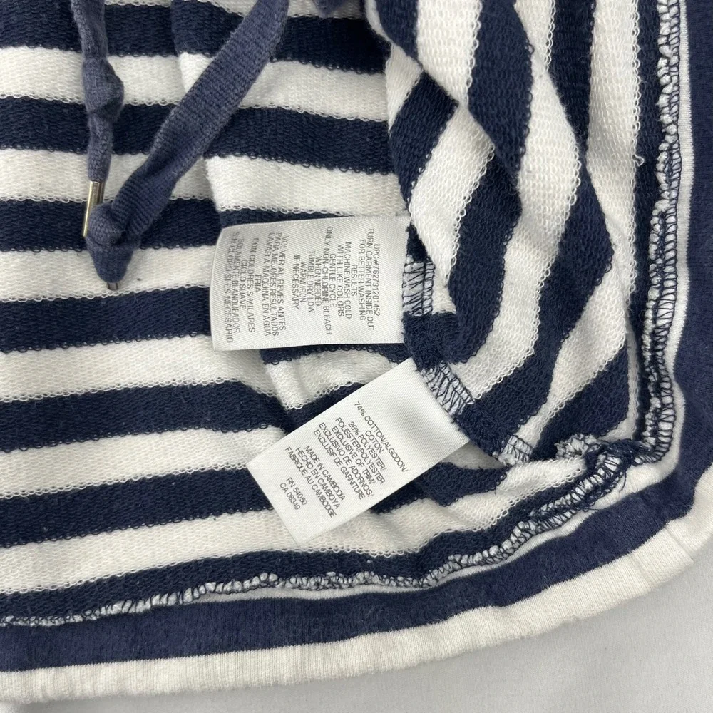 Anne Klein Nautical Boat Neck Striped Navy Blue White Drawstring Hem Sweatshirt - Picture 3 of 6
